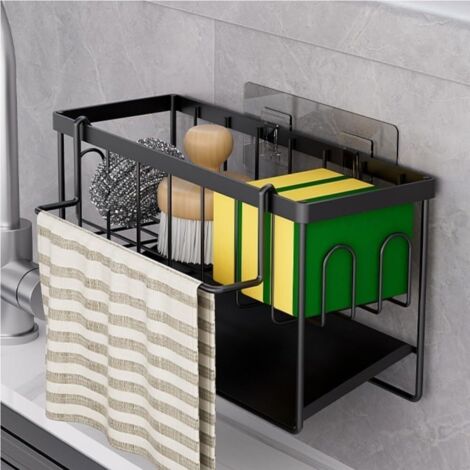 Égouttoir d'évier,étagère de rangement avec barre de suspension amovible, organisateur minimaliste pour plan de travail, côté évier (noir)