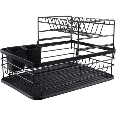 Égouttoir double couche – Fer revêtu antirouille – Dimensions : 43 × 32 × 27 cm – Égouttoir de rangement adapté aux éviers ou aux plans de travail