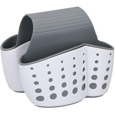 Égouttoir double face pour cuisine, douche, salle de bain - Organisateur et rangement idéal pour éponges, savons, brosses et plus encore - Blanc/gris