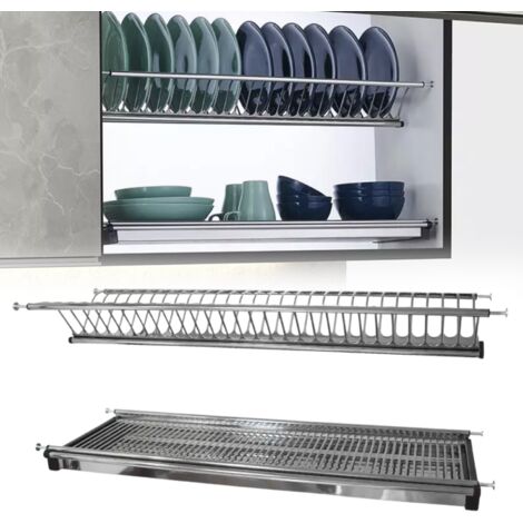Égouttoir en Acier Inox à Encastrer Avec Ressorts Réglables – Pour Meuble Suspendu – Kit Avec Bac À Gouttes et Grille Pour Verres (Mod. 60 cm)