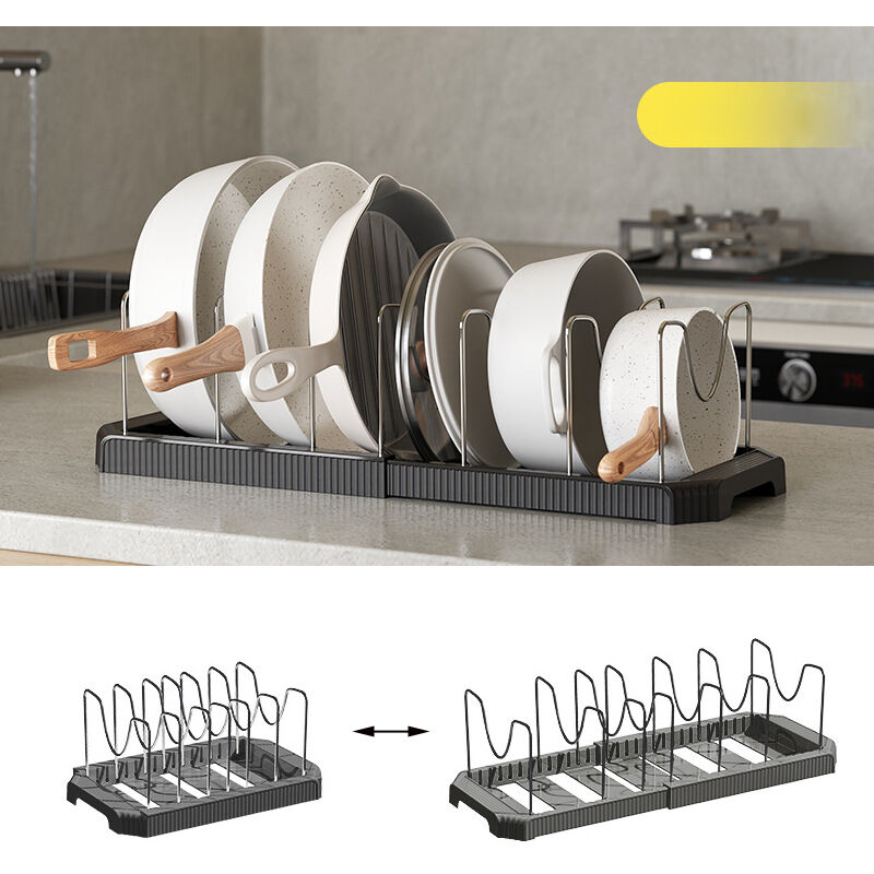 Égouttoir extensible pour casseroles et poêles, étagère de rangement pour ustensiles de cuisine, porte-couvercles, idéal pour les poêles et les