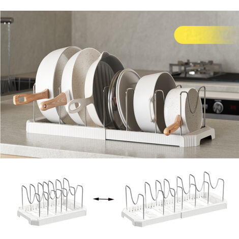 Égouttoir extensible pour casseroles et poêles, égouttoir à vaisselle, multifonctionnel, étagère de rangement pour plan de travail, porte-couvercles, égouttoir à assiettes (blanc)
