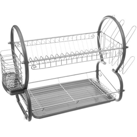 Égouttoir métal 2 niveaux avec plateau gris - 5five