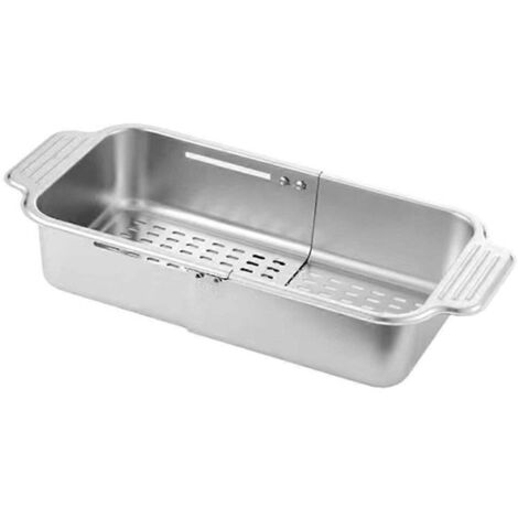 Égouttoir multifonctionnel pour évier de cuisine, panier d'égouttage rétractable en acier inoxydable à poser sur l'évier.