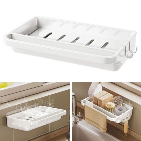 Égouttoir mural blanc pour cuisine – avec 2 crochets intégrés, design compact et facile à installer – idéal pour torchons et robinet