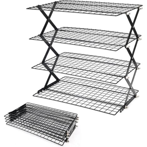 Égouttoir pliable à 4 niveaux, étagère en métal, ustensile de cuisine, noir