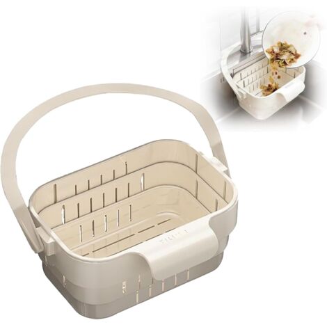 Égouttoir pliable avec passoire intégrée  Passoire de cuisine suspendue  Support de rangement multifonctionnel pour robinet  Égouttoir à légumes (blanc crème)