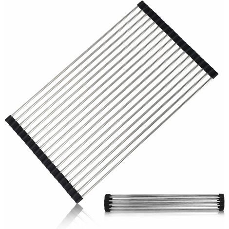 Égouttoir pliable Égouttoir à vaisselle en acier inoxydable robuste pour vaisselle, assiettes, tasses, bouteilles (noir)