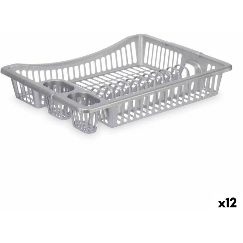 Egouttoir d'évier en plastique argenté 46 x 8 x 36 cm (12 pcs.)