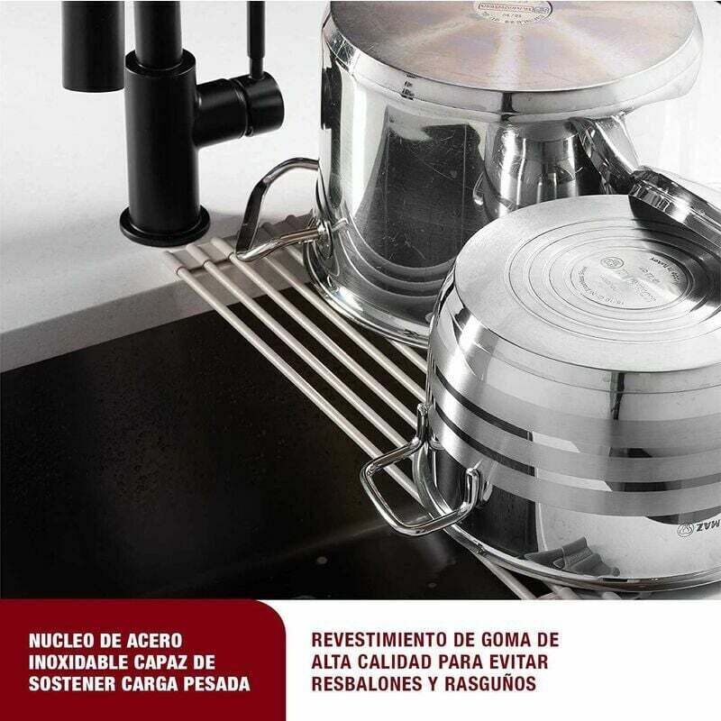 Gouttoir pour évier - Égouttoir à rouleau pliable pour économiser de l'espace, étendoir à vaisselle au-dessus de l'évier de cuisine (noir)