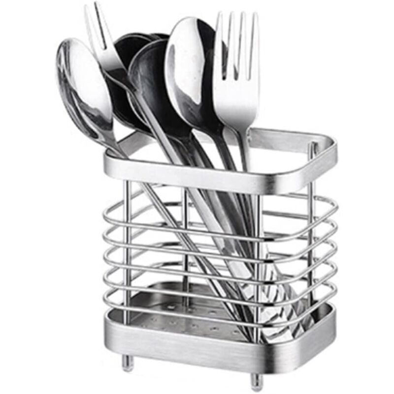 Égouttoir Rangement Couverts, Support Panier Pour Couteaux, Fourchettes, Cuillères, Ustensiles de Cuisine Porte-couverts Acier Inoxydable, Argent