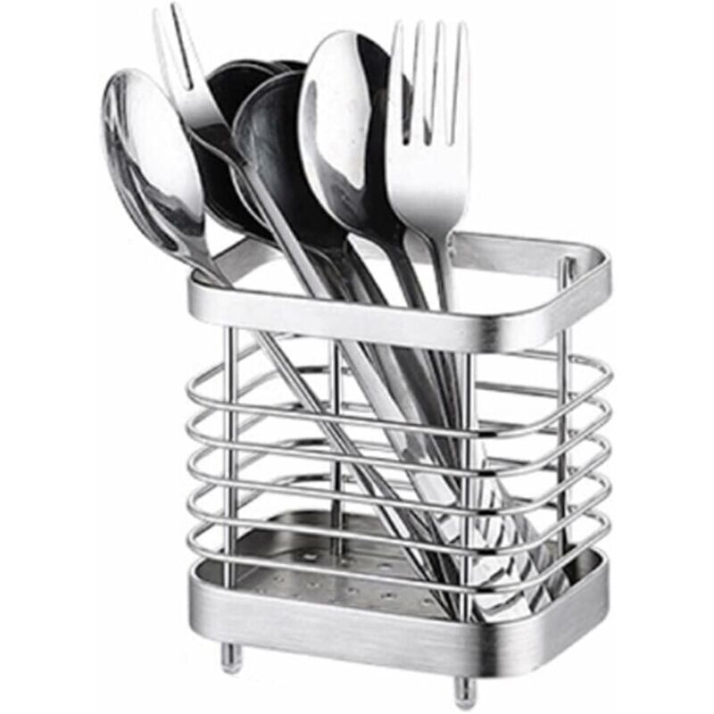 Égouttoir Rangement Couverts, Support Panier Pour Couteaux, Fourchettes, Cuillères, Ustensiles de Cuisine Porte-couverts Acier Inoxydable, Argent
