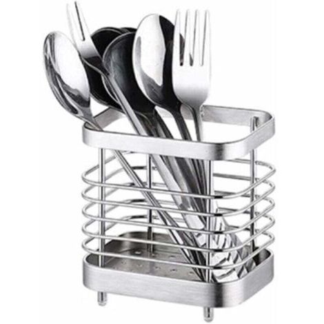 Égouttoir Rangement Couverts, Support Panier Pour Couteaux, Fourchettes, Cuillères, Ustensiles de Cuisine Porte-couverts Acier Inoxydable, Argent