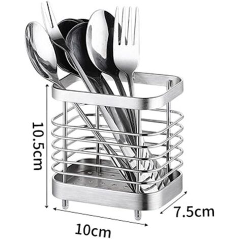 Égouttoir Rangement Couverts, Support Panier Pour Couteaux, Fourchettes, Cuillères, Ustensiles de Cuisine Porte-couverts Acier Inoxydable, Argent