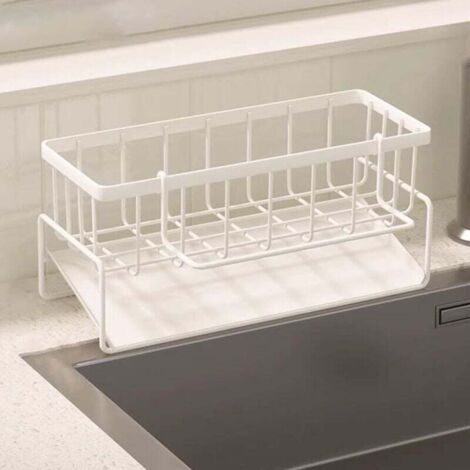 Égouttoir, support de rangement pour évier de cuisine, porte-éponge avec porte-serviettes, adapté à la cuisine, à la salle de bain (blanc)