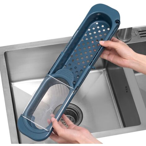 Égouttoir télescopique pour évier de cuisine (bleu foncé)