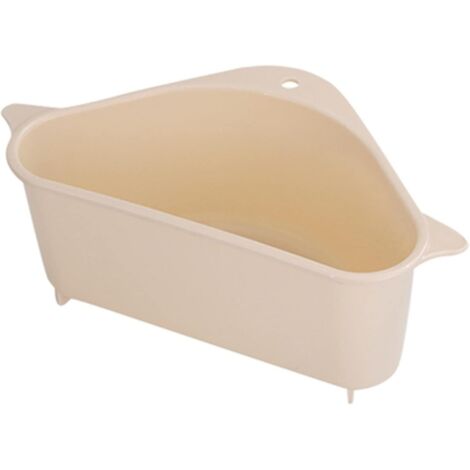Égouttoir triangulaire pour évier avec ventouse, pouvant servir de panier de rangement pour les épluchures de fruits et légumes, ou de support à champignons (Couleur : Beige)