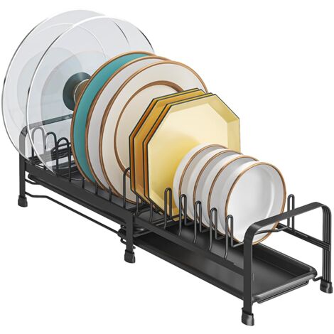 Egouttoir Vaisselle Cuisine Extensible Égouttoir à Vaisselle avec Plateau Evier Egouttoir Petit en Metal Dish Rack avec Pieds Antidérapants pour Comptoir, Armoire (Noir)