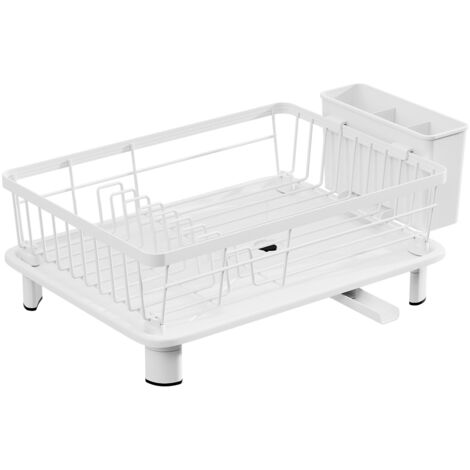 Égouttoir Vaisselle Cuisine Petit Format Blanc, Étagère Égouttoir avec Plateau et Porte-Couverts, Organisateur Complet