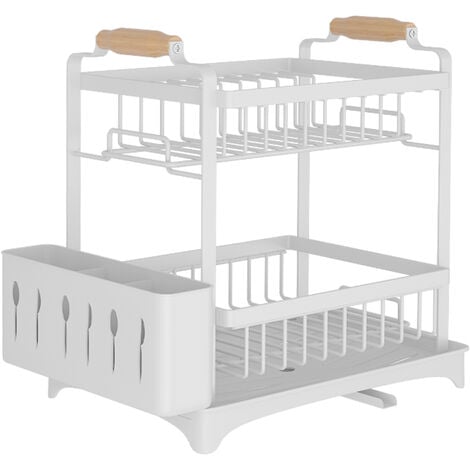 Égouttoir Vaisselle Double Niveau Couverts Cuisine Rangement 2 Étage,362637,5cm blanc panier à couverts place pour assiette tasse bol