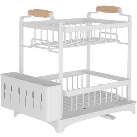 Égouttoir Vaisselle Double Niveau Couverts Cuisine Rangement 2 Étage,362637,5cm blanc panier à couverts place pour assiette tasse bol