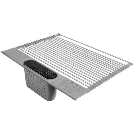 egouttoir Vaisselle en Acier Inoxydable avec Porte-Couverts: 20'' x 11'' Grand Séchoir pour Égouttoir D'évier de Cuisine + Petit Coussin Isolant pour Table à Manger (egouttoir Gris)