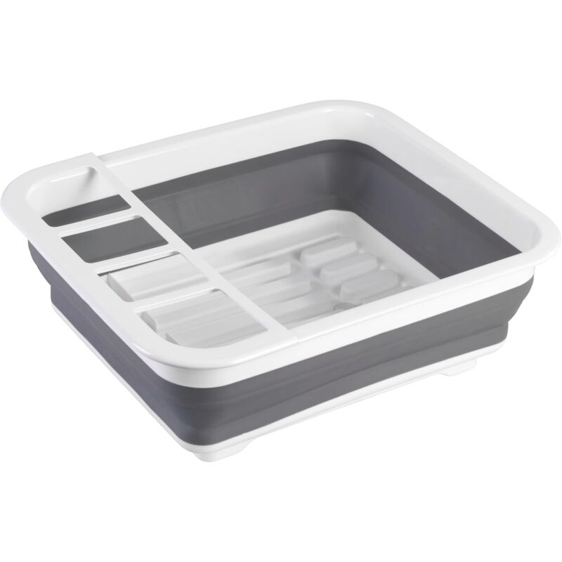 Egouttoir vaisselle pliable, égouttoir à vaisselle plastique, porte-couverts et support assiettes, plastique, 36,5x13x31 cm, blanc - gris