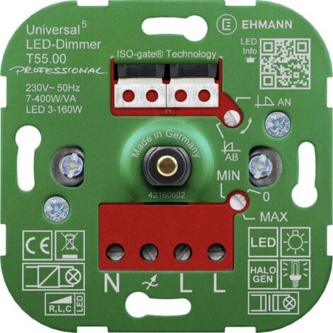 Ehmann 5500x0000 Dimmer universale Adatto per lampadina: Lampadina LED, Lampadina alogena, Lampadina ad incandescenza,