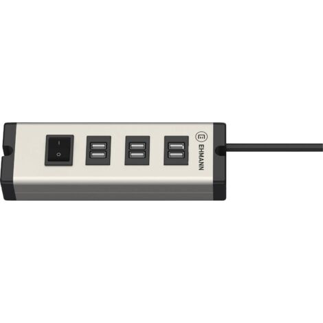 Ehmann USB Multilader 6-Port 6,3 A Station de charge USB 6x USB-A Power Delivery aluminium, noir int