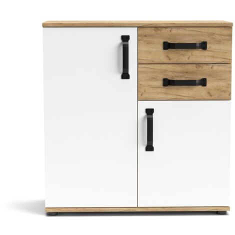 Eiche und Weiß Credenza 80x32x83 cm