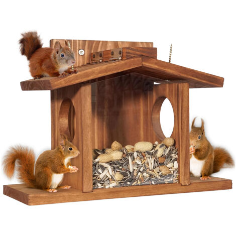 Eichhörnchen-Futterhaus, Futterstelle für den Außenbereich (Winterfest), Futterhaus aus Holz für Streifenhörnchen, robust und leicht nachfüllbar