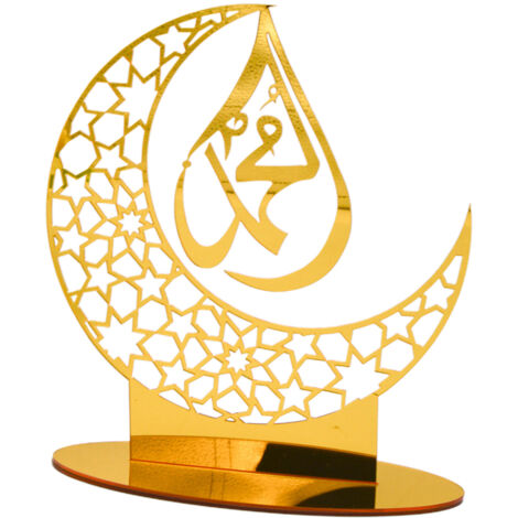 Eid Mubarak Acrylic Ornaments Ramadan Gold Moon Decoration for Home Ramadan Muslim Festival Party Decor
