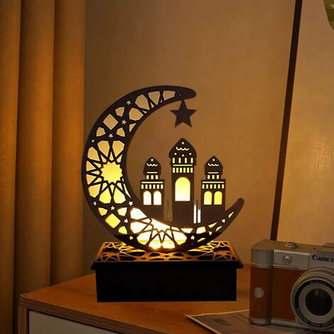 Mubarak Ramadan Wooden Night Light Battery Powered Islam led and table Lamp  for Festival Patio indoor and outdoor Decor