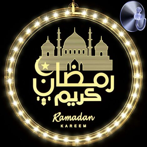 Décorations du Ramadan Kareem avec lumière LED, lampes décoratives Eid  Mubarak, fête du festival musulman islamique, autocollant mural pour  fenêtre de maison