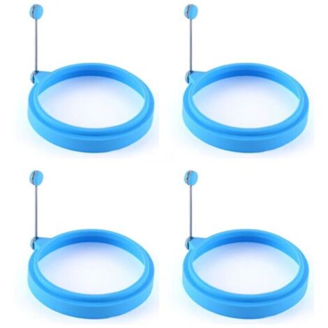 Eierringe aus Silikon, 10 cm, lebensmittelecht, antihaftbeschichtet, Spiegeleier, Pfannkuchen, Frühstücksbrötchen, Eier-Muffinring, blau, 4 Stück