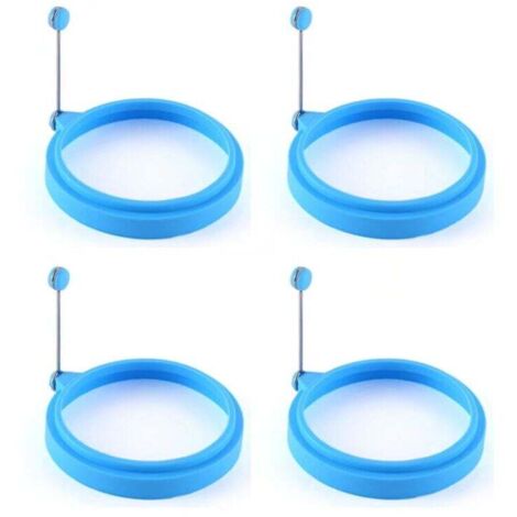 Eierringe aus Silikon, 10 cm, lebensmittelecht, antihaftbeschichtet, Spiegeleier, Pfannkuchen, Frühstücksbrötchen, Eier-Muffinring, blau, 4 Stück