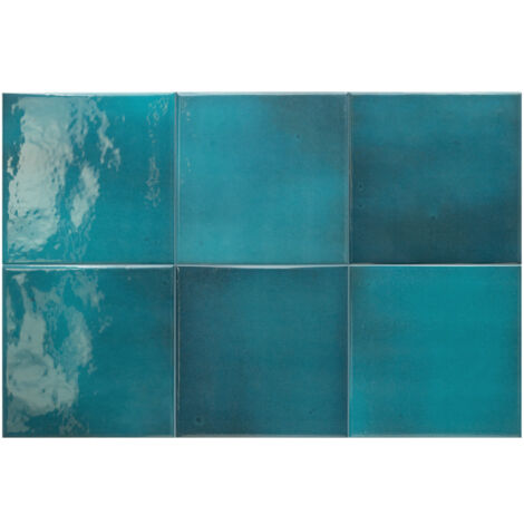 Eiffel Art Construction – Carrelage extérieur piscine 15x15 cm en grès cérame bleu brillant – Finition brillante – Usage extérieur et piscine – 9 mm d'épaisseur