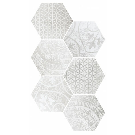 Eiffel Art Construction – Carrelage hexagonal en grès cérame 26,6 x 23 cm – Motif patchwork – Finition mate pour intérieur – Surface 0,50 m² par boîte