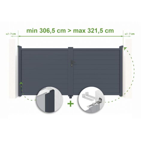 EIGER H.160cm graues verstellbares Aluminium-Flügeltor, 3m Breite