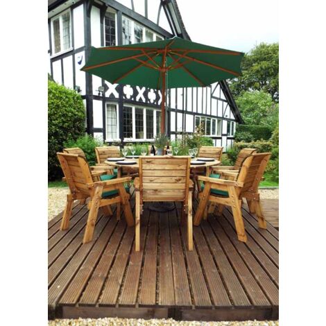 Eight Seater Circular Table Set with Cushions - W350 x D350 x H98 - Fully Assembled - Green