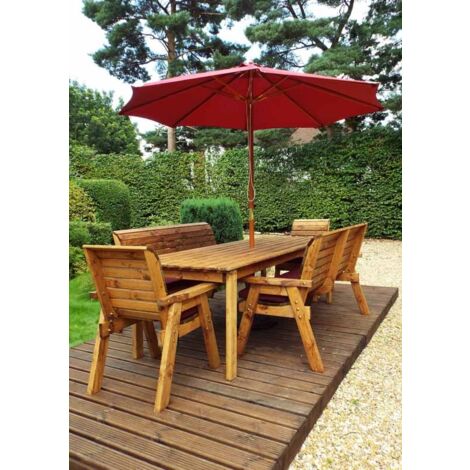 Eight Seater Rectangular Table Set with Cushion - W340 x D216 x H98 - Fully Assembled - Burgundy