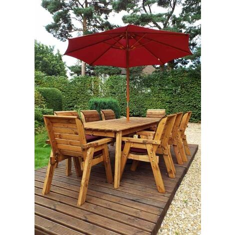 Eight Seater Rectangular Table Set with Cushions - W340 x D216 x H98 - Fully Assembled - Burgundy