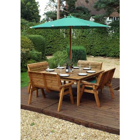 Eight Seater Square Table Set with Cushion - W250 x D250 x H98 - Fully Assembled - Green
