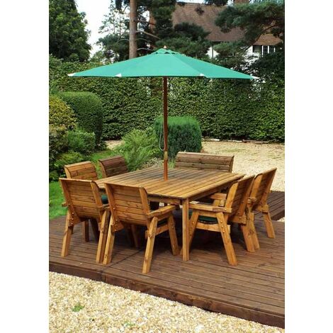 Eight Seater Square Table Set with Cushions - W250 x D250 x H98 - Fully Assemble - Green