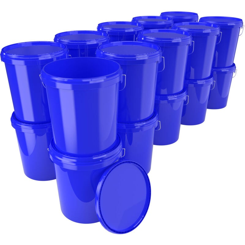 50x Seau avec couvercle en plastique seau vide poignée 15,9l alimentaire bleu clair