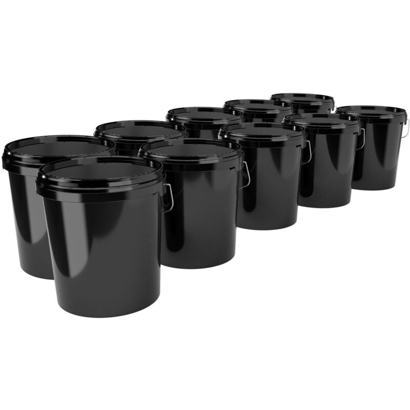 10 Seau avec couvercle 16 l Seau de réserve alimentaire noir (pp) 10 pièces