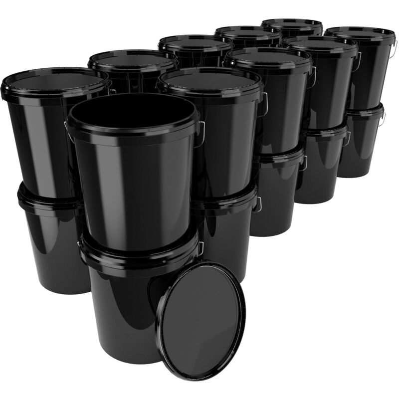 20 seaux avec couvercle 16 L Seau de réserve alimentaire noir (PP) 20 pièces