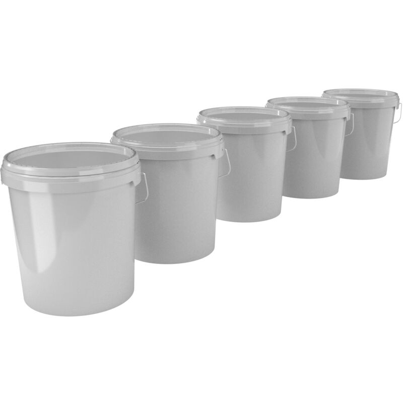 5x Set de seaux pour l'industrie alimentaire et chimique, capacité 15,9 litres, gris