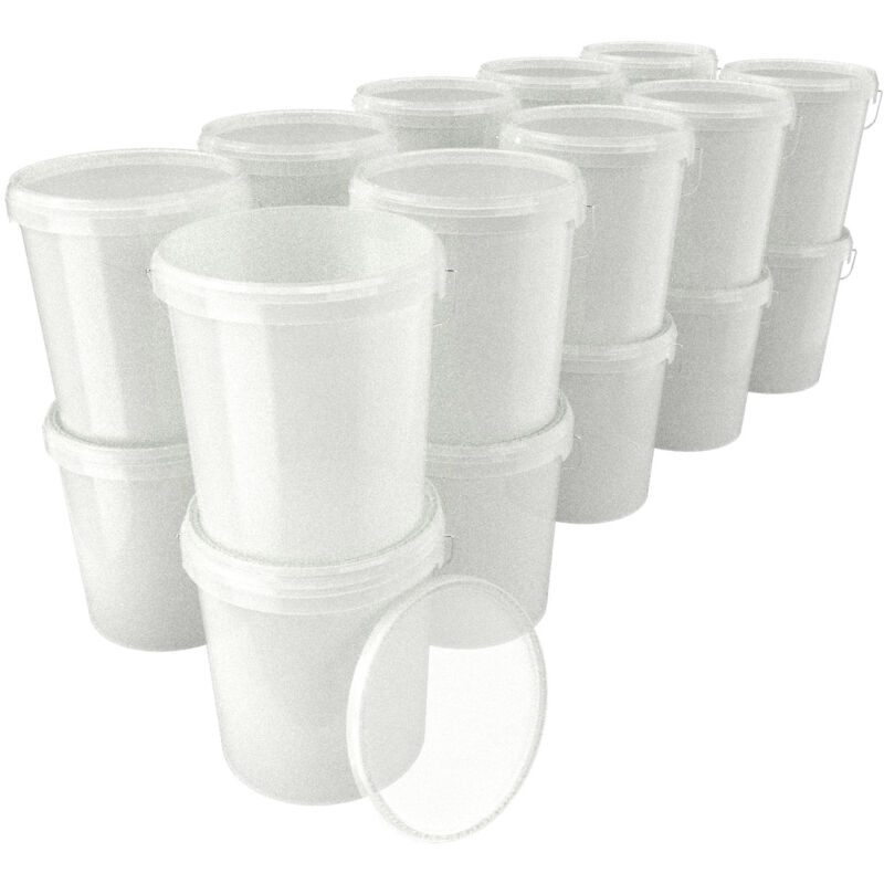 20x Seau avec couvercle Seau à vide en plastique poignée 15,9l alimentaire naturel