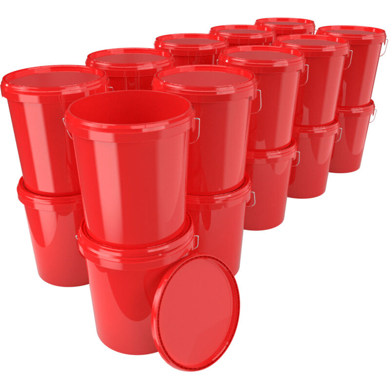 20x Seau avec couvercle Seau à vide en plastique poignée 15,9l alimentaire rouge clair